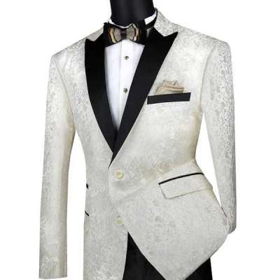 Shop Men's Ivory Black Floral Paisley Tuxedo Jacket Blazer Profile Picture