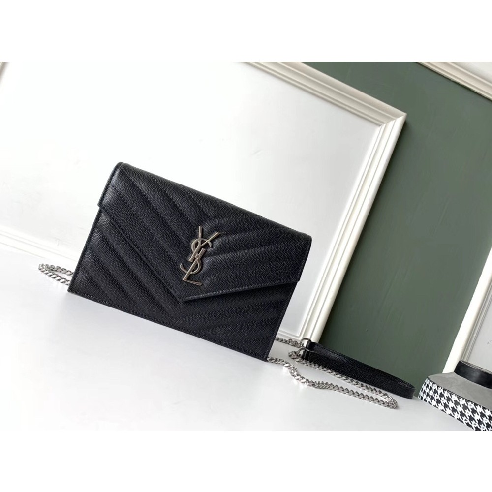 Saint Laurent WOC Envelope Chain Wallet In Noir Leather IAMBS242742 Outlet Sales