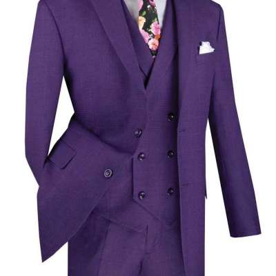 Purchase Men's Purple Plaid 3 Piece Suit Double Breasted Vest V2RW-13 Profile Picture
