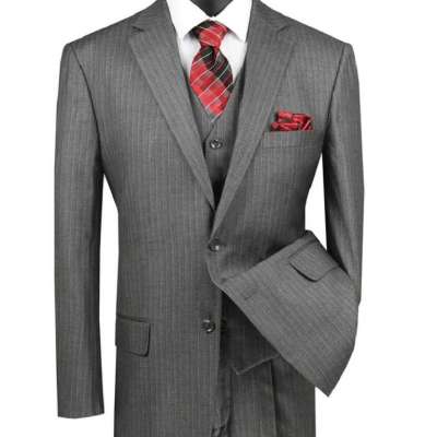 Order Men's Gray Pinstripe 3 Piece Suit Flat Front Pants V2RS-7 Profile Picture
